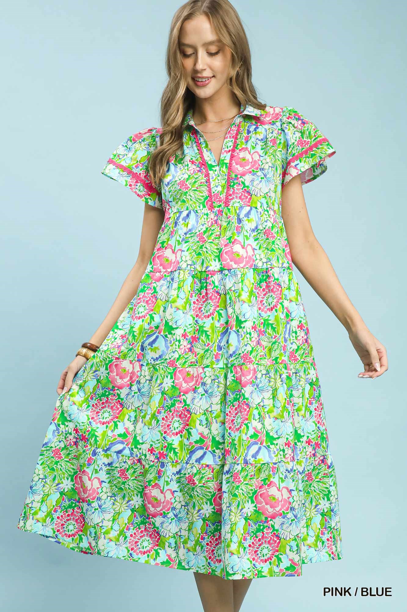 Bold Mixed Floral Tiered Midi Dress