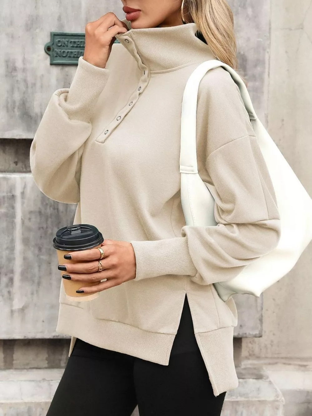 Side Slit Half Snap Sweatshirt, image 2