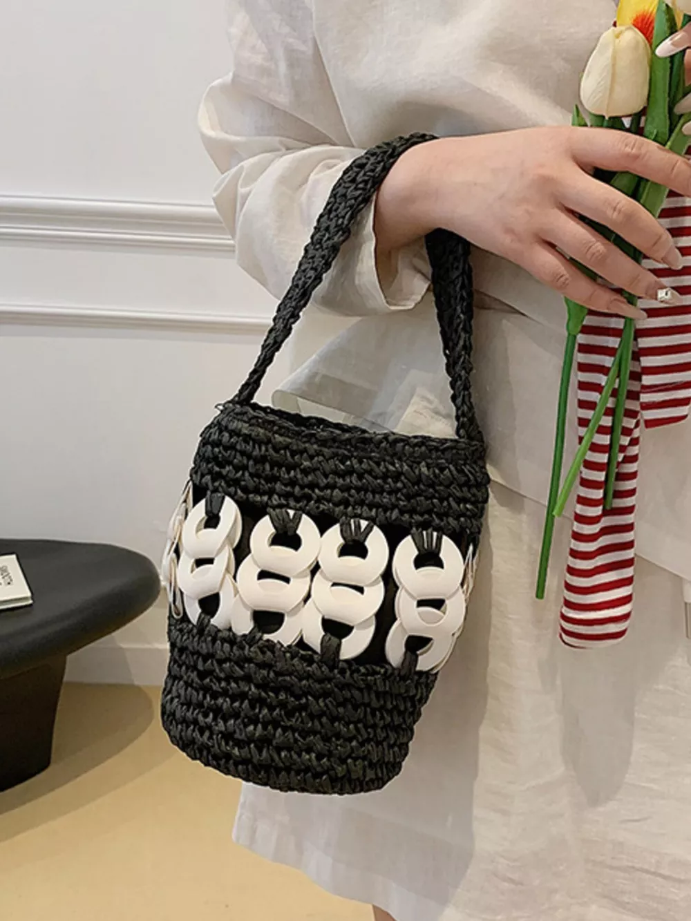 Woven Bucket Handbag, image 5