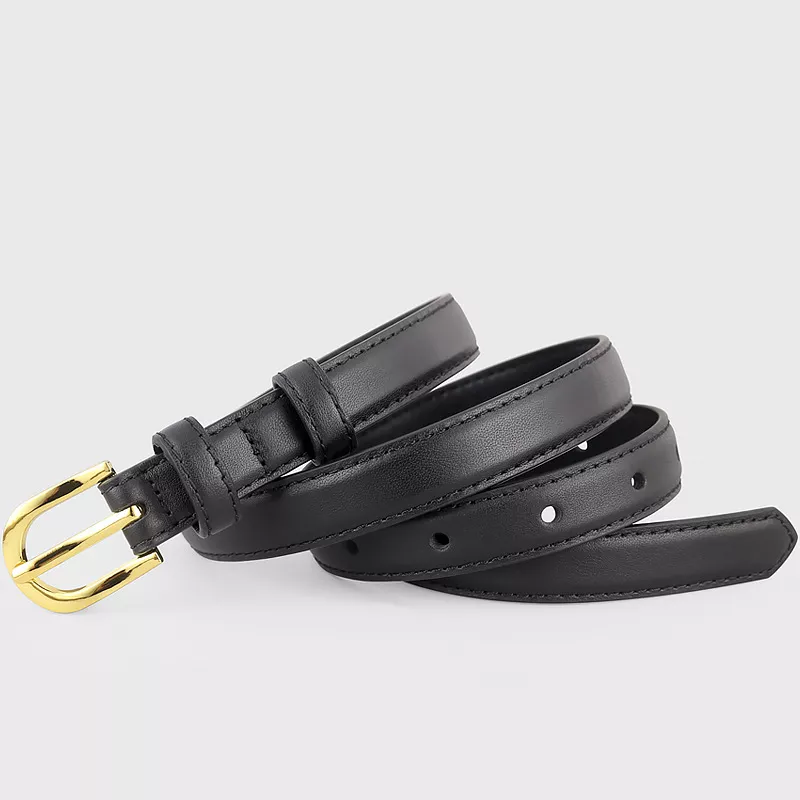 Leather Belt with Golden Buckle