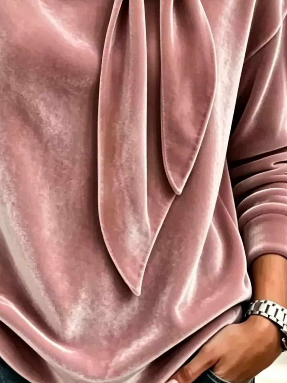 Velvet Tie Front Long Sleeve Sweatshirt, image 7