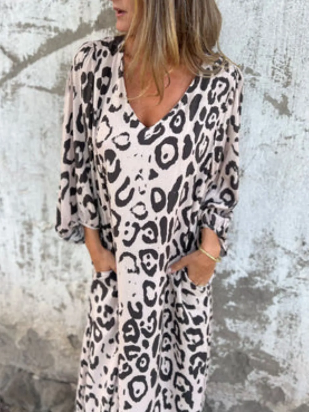 Full Size Printed V-Neck Dress with Pockets Plus Size, image 17