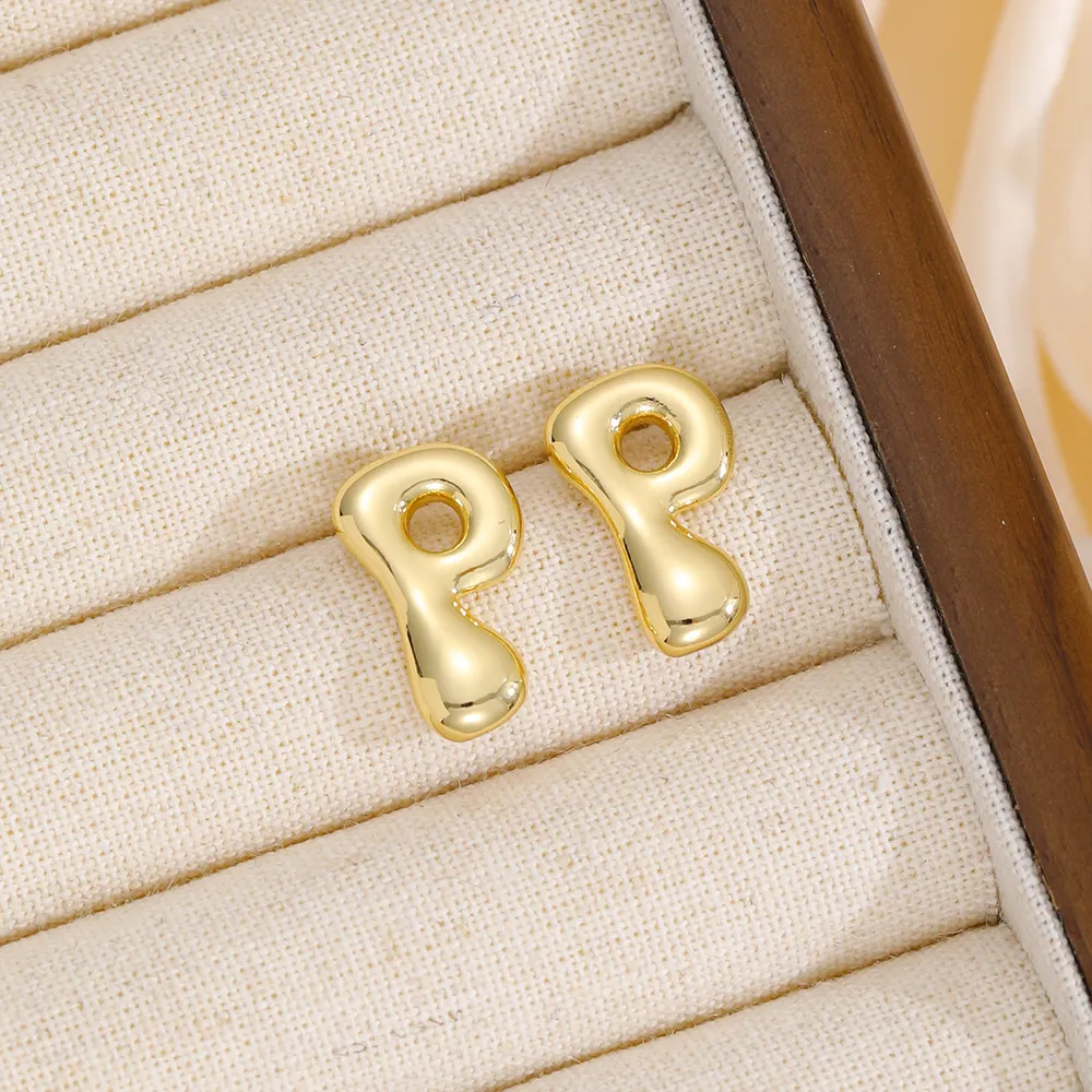 18K Gold-Plated Bubble Letter Stud Earrings, image 4