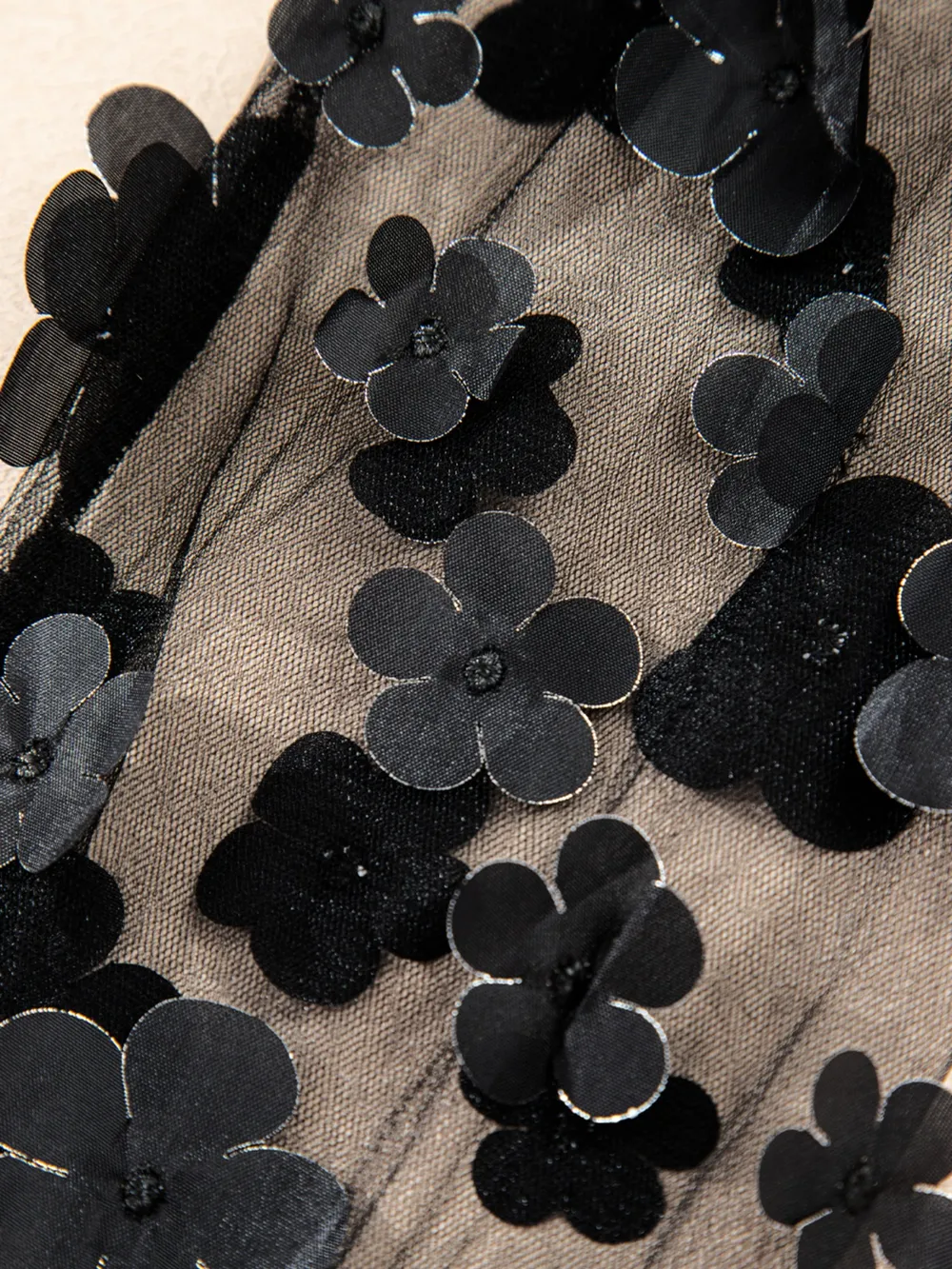 Flower Sheer Sleeve V-Neck Blouse, image 4