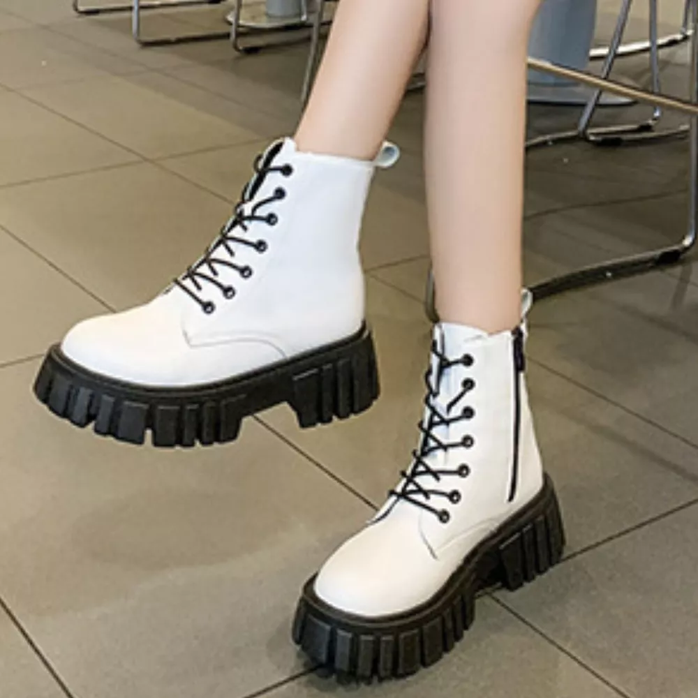 Round Toe Lace-Up Chunky Boots, image 2