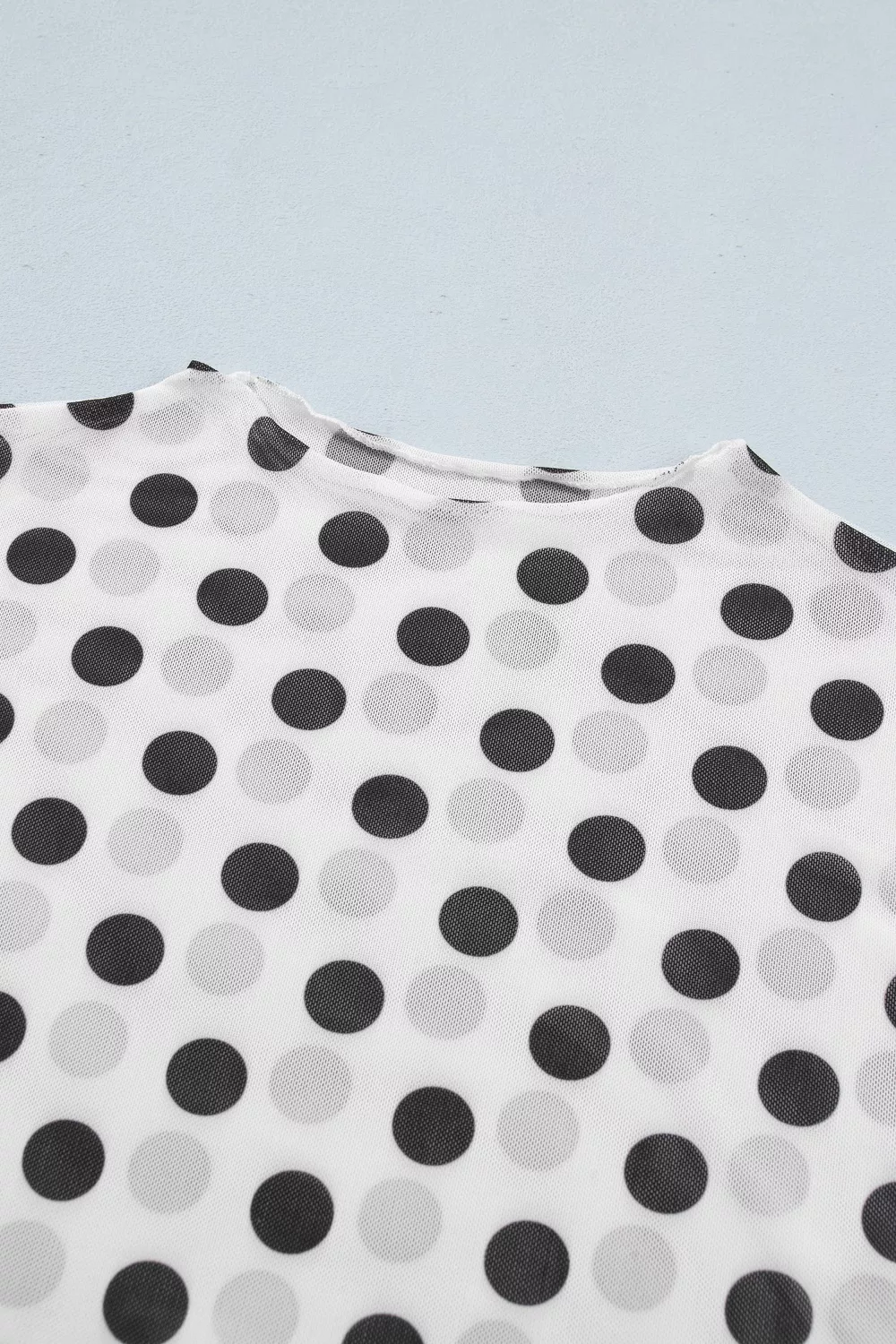 Polka Dot Mesh Long Sleeve Stand Neck Sheath Top, image 6