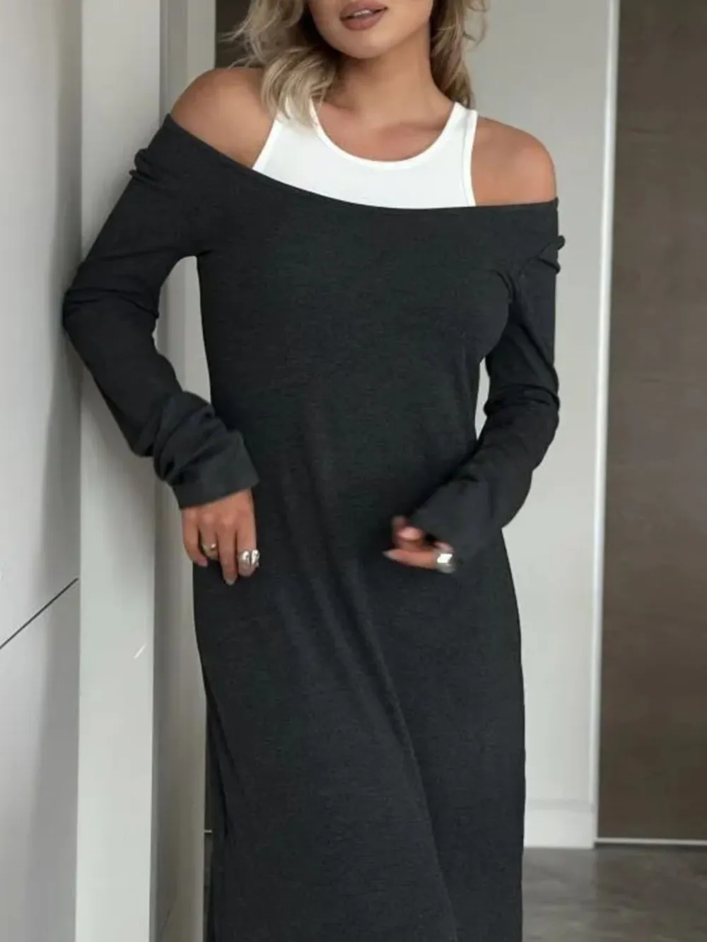 Contrast Long Sleeve Maxi Dress, image 5