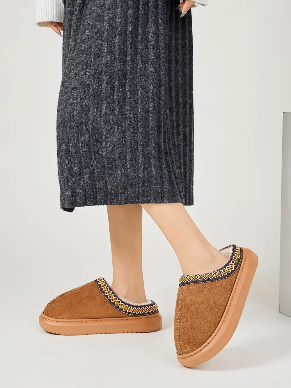 Faux Fur Suede Platform Slippers, image 14