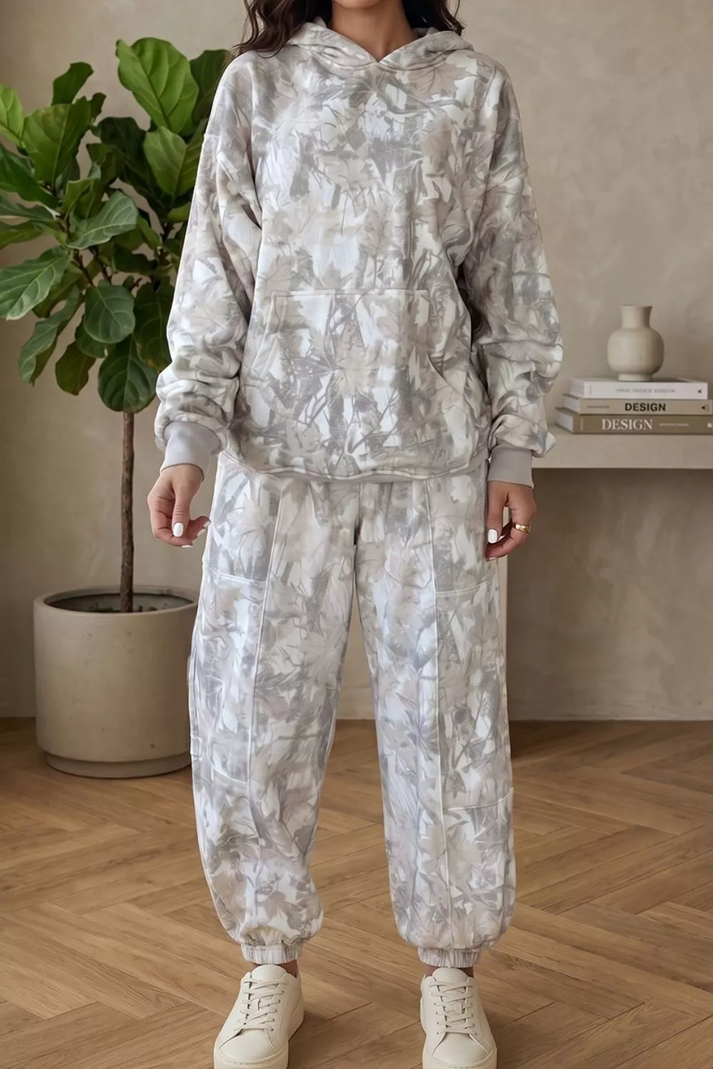 Multicolour Abstract Print Long Sleeve Elastic Waist Pant Set, image 6