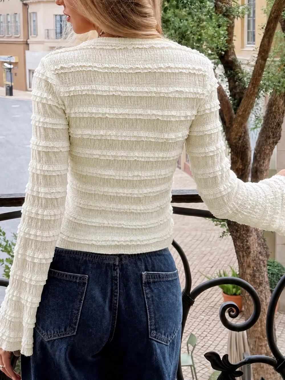 Bow Textured Long-Sleeve T-Shirt, image 5