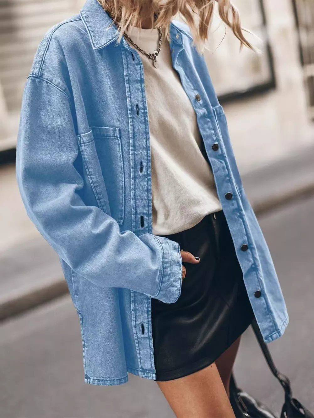 Oversized Button Up Denim Shirt, image 3