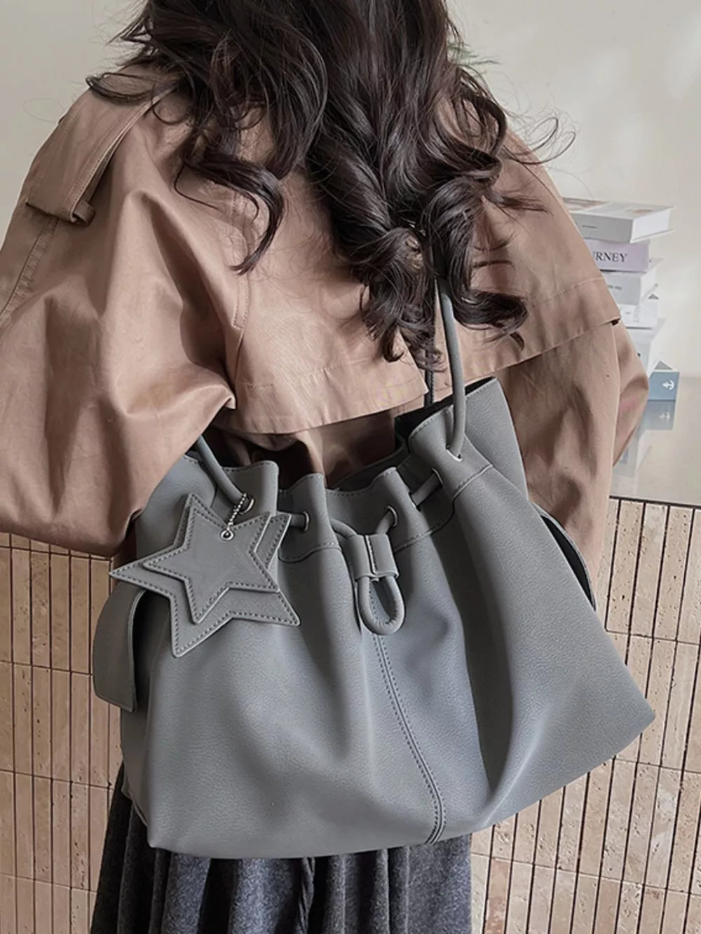 Drawstring Shoulder Bag with Star Charm, image 5