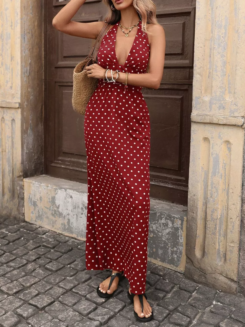 Polka Dot Halter Neck Maxi Dress, image 7