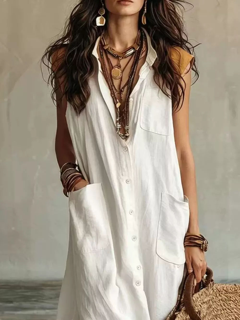 Sleeveless Button-Down Linen Maxi Dress, image 9