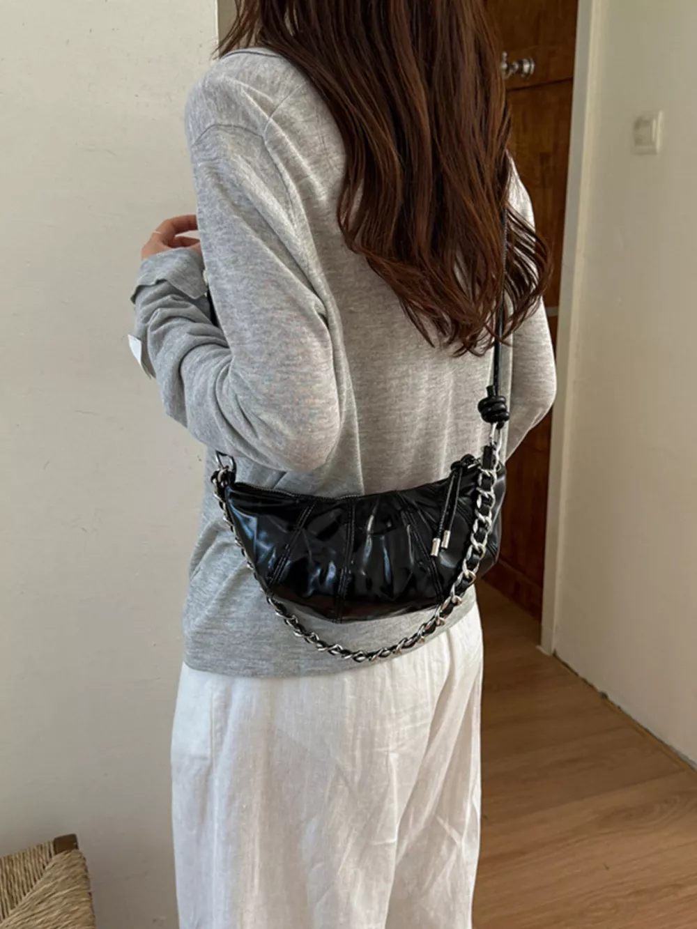 Ruched Crescent Crossbody Bag, image 3