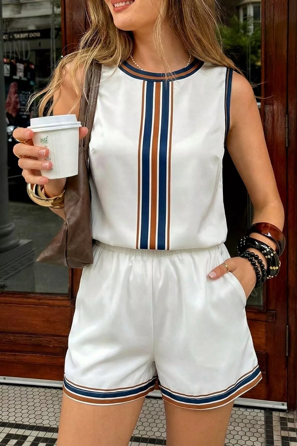 Striped Sleeveless Top and Shorts Set, image 2