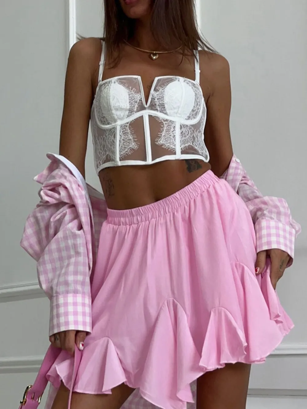 Elastic Waist Ruffled Hem Skirt, image 8