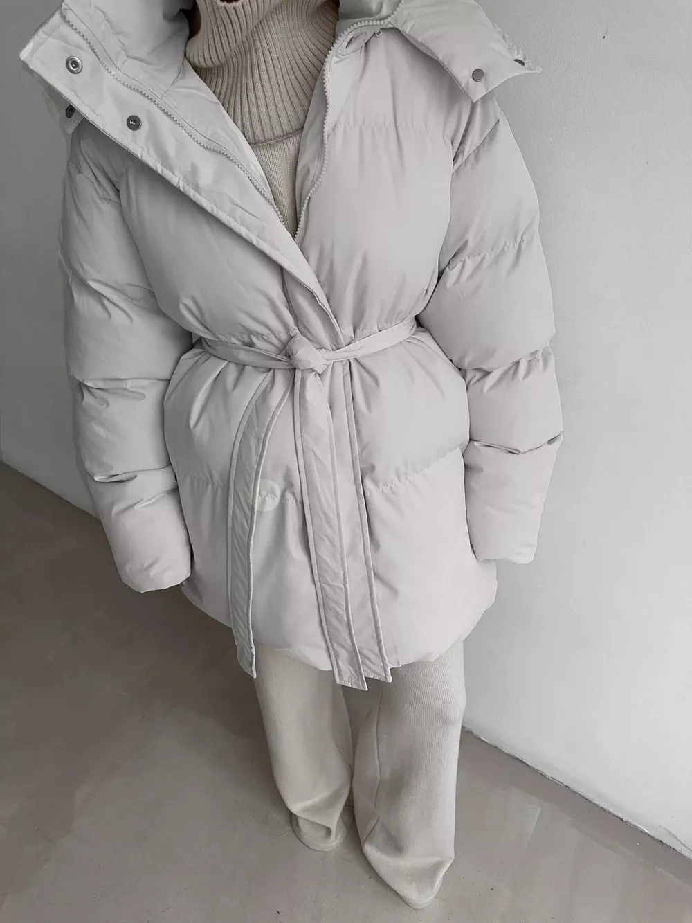 Mid-Length Thickened Hooded Winter Coat with Belted, image 8