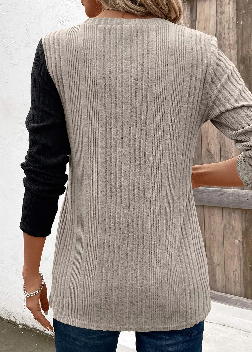 Color Block Ribbed Knit T-Shirt, image 7