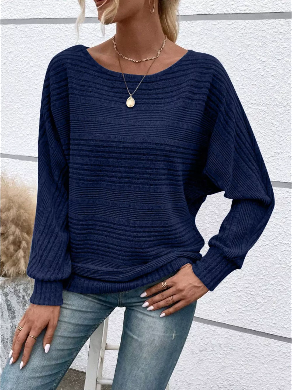 Ribbed Round Neck Long Sleeve Top, image 4
