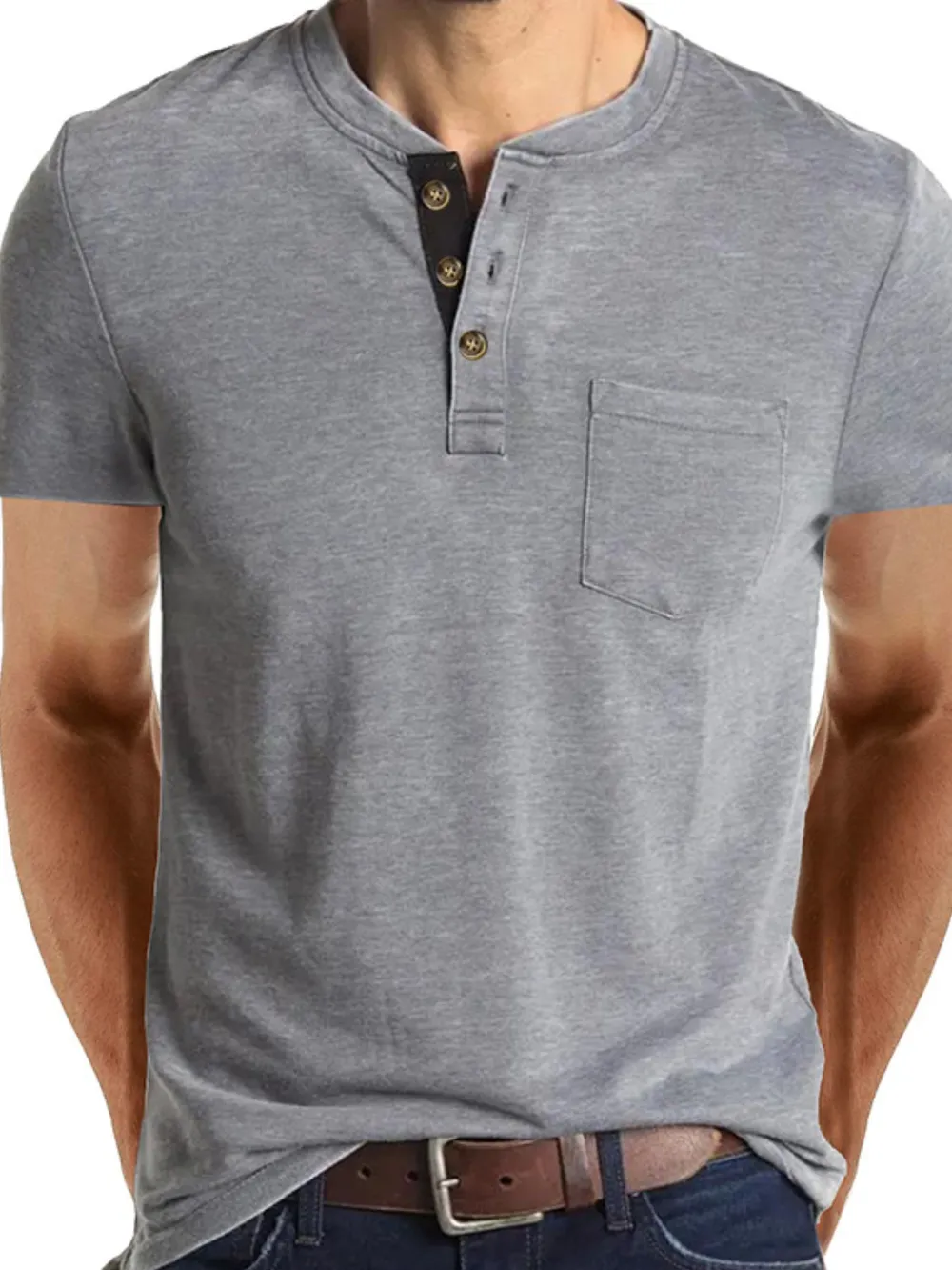 Men's Full Size Classic Henley Pocket Polo T-Shirt Plus Size, image 2