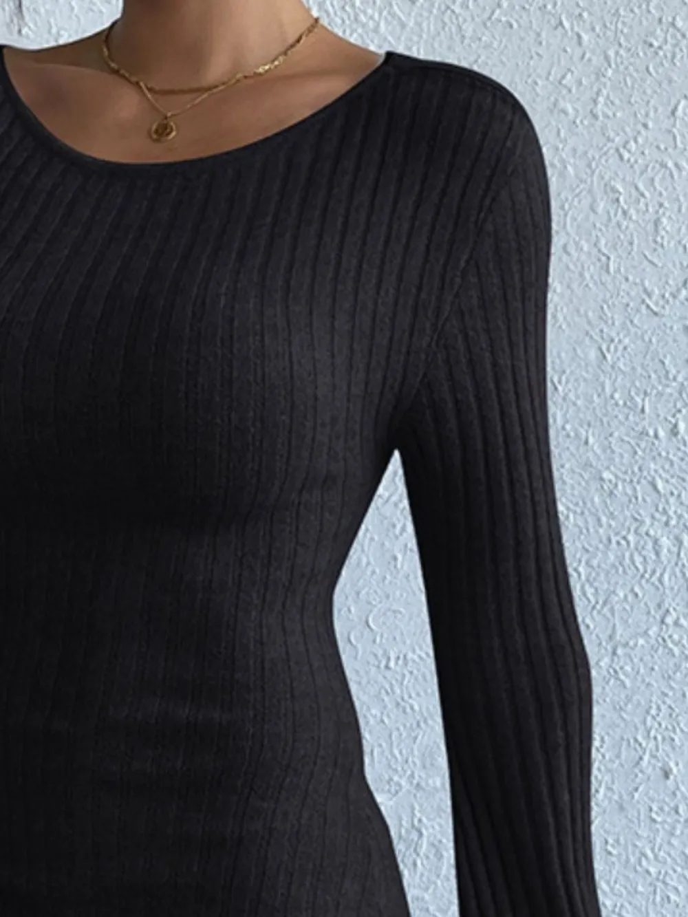Backless Round Neck Long Sleeve Sweater Dress, image 6