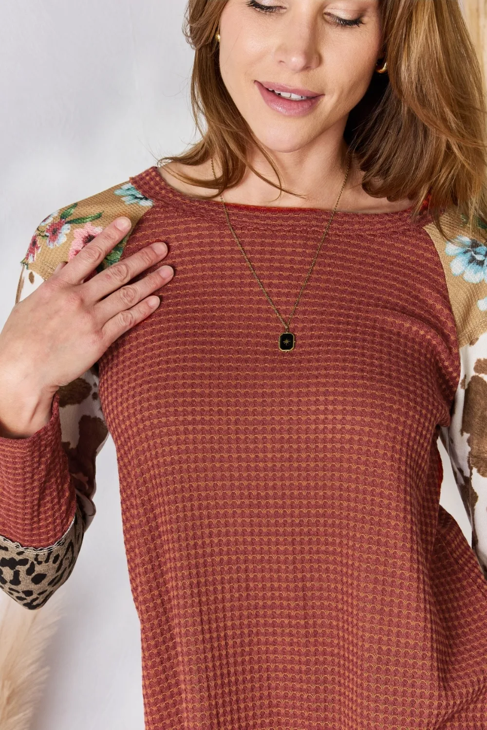 Full Size Leopard Waffle-Knit Blouse, image 12