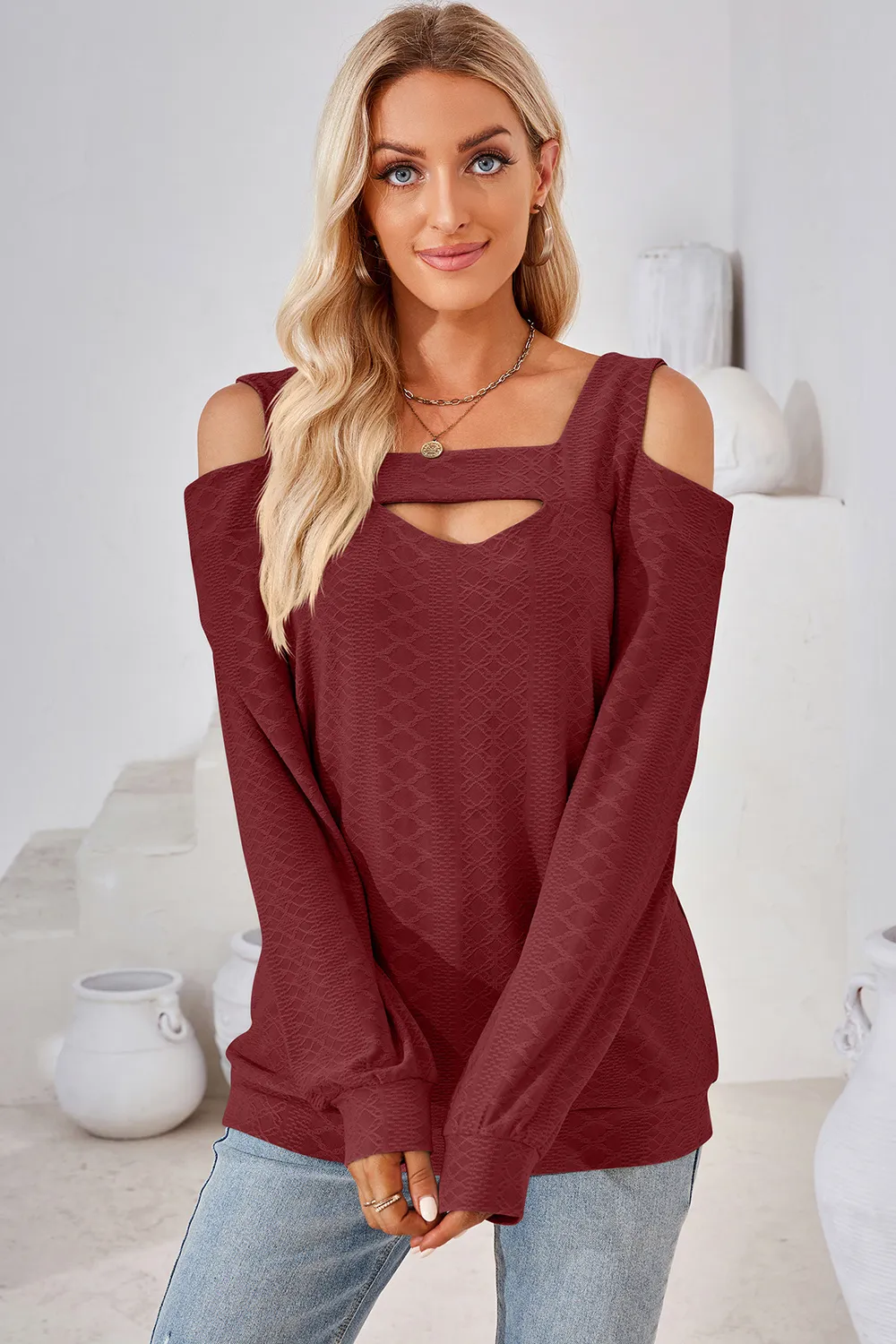 Cutout Square Neck Cold Shoulder T-Shirt, image 14