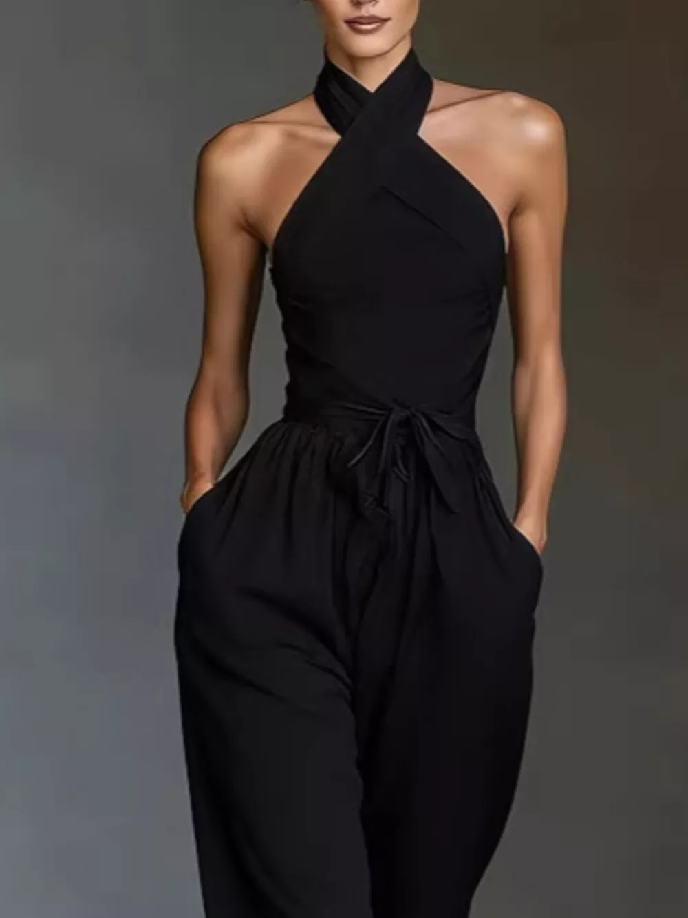 Halter Neck Wide-Leg Jumpsuit with Waist-Tie Detail, image 12