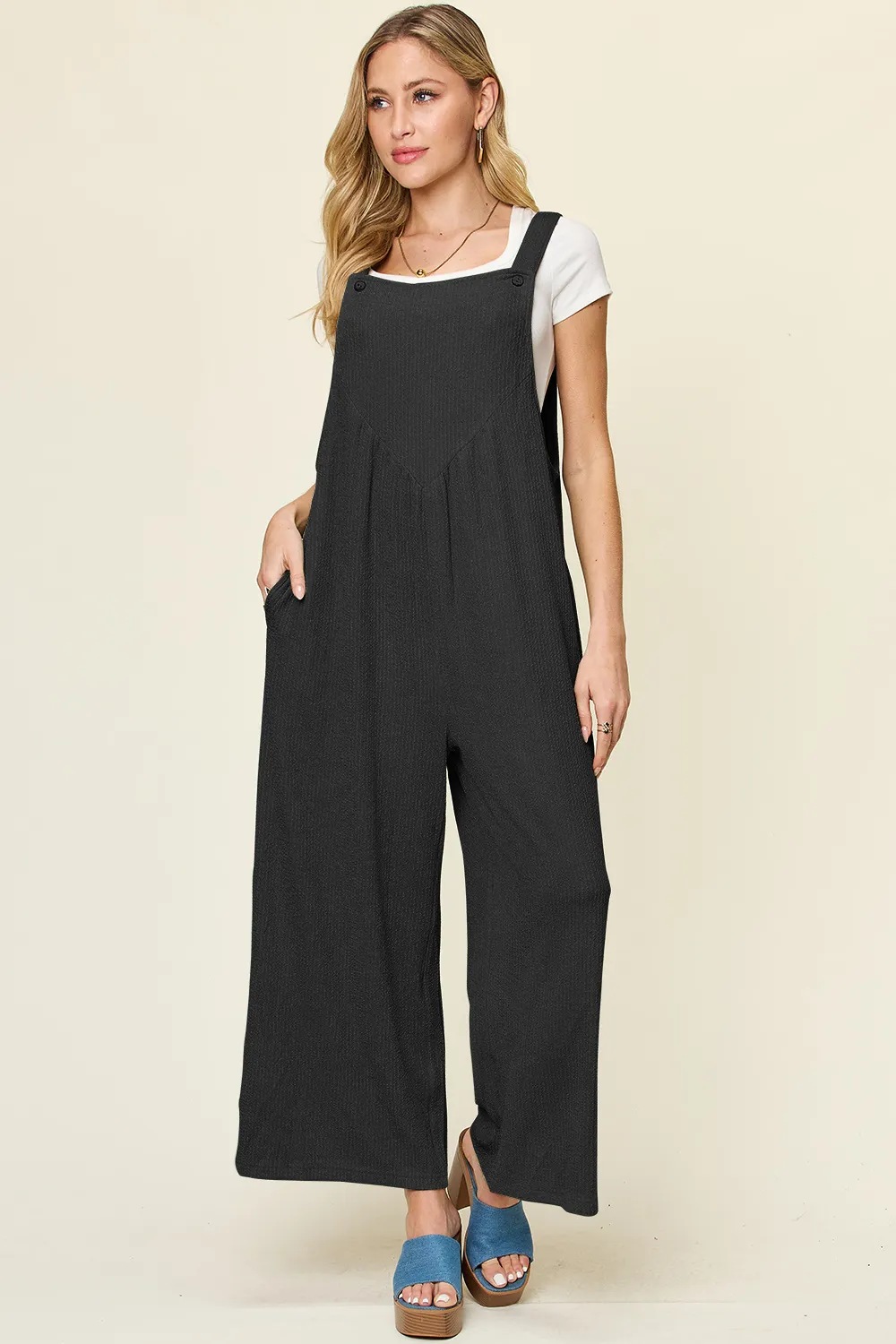 Full Size Texture Sleeveless Wide Leg Overall, image 4