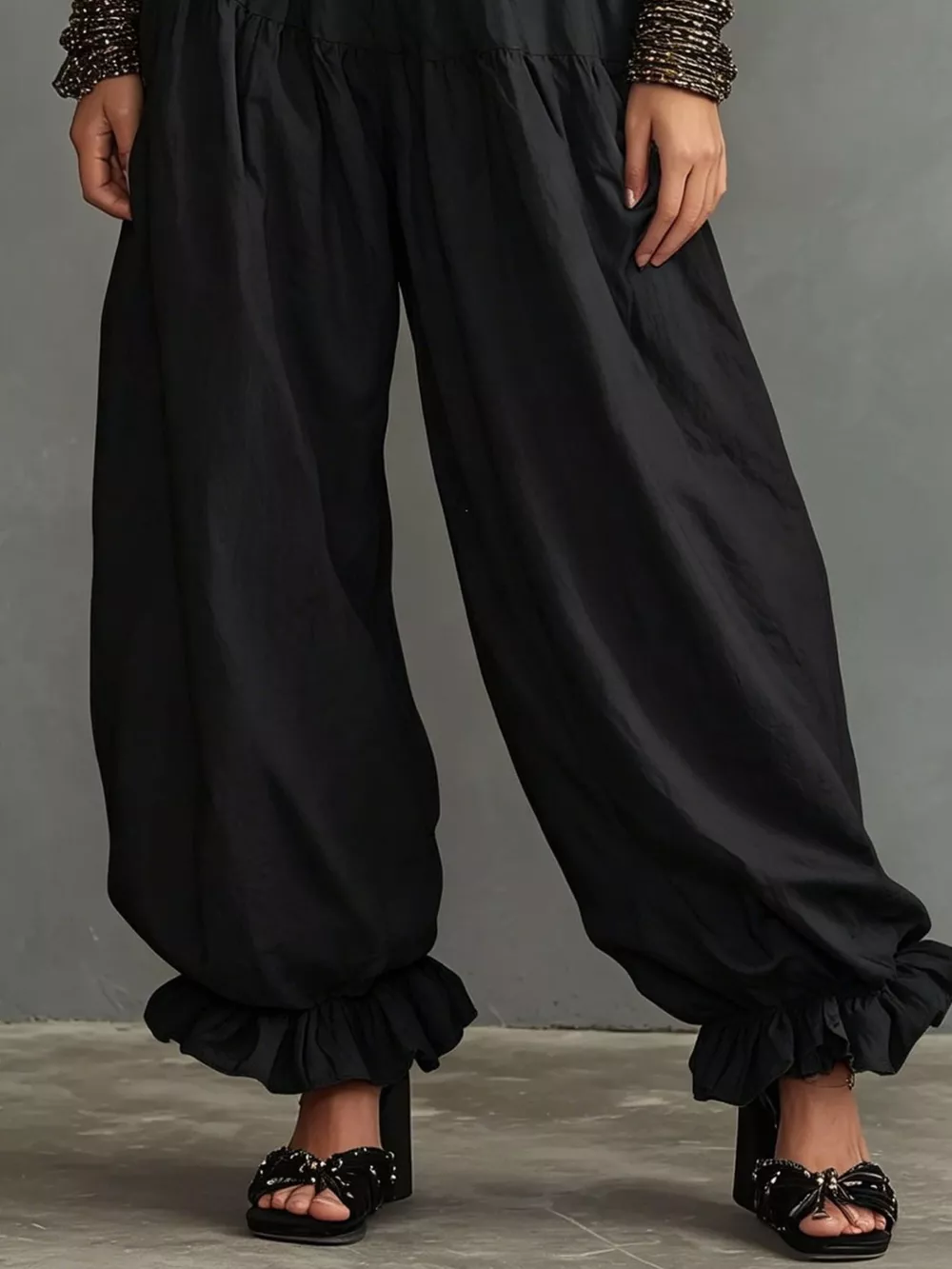 Full Size Smocked Ruffle Hem Wide Leg Pants Plus Size, image 2
