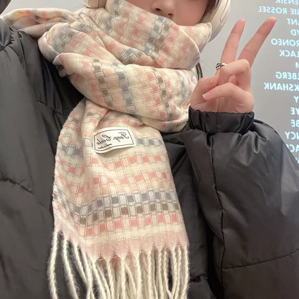 Plaid Fringe Warm Scarf, image 9