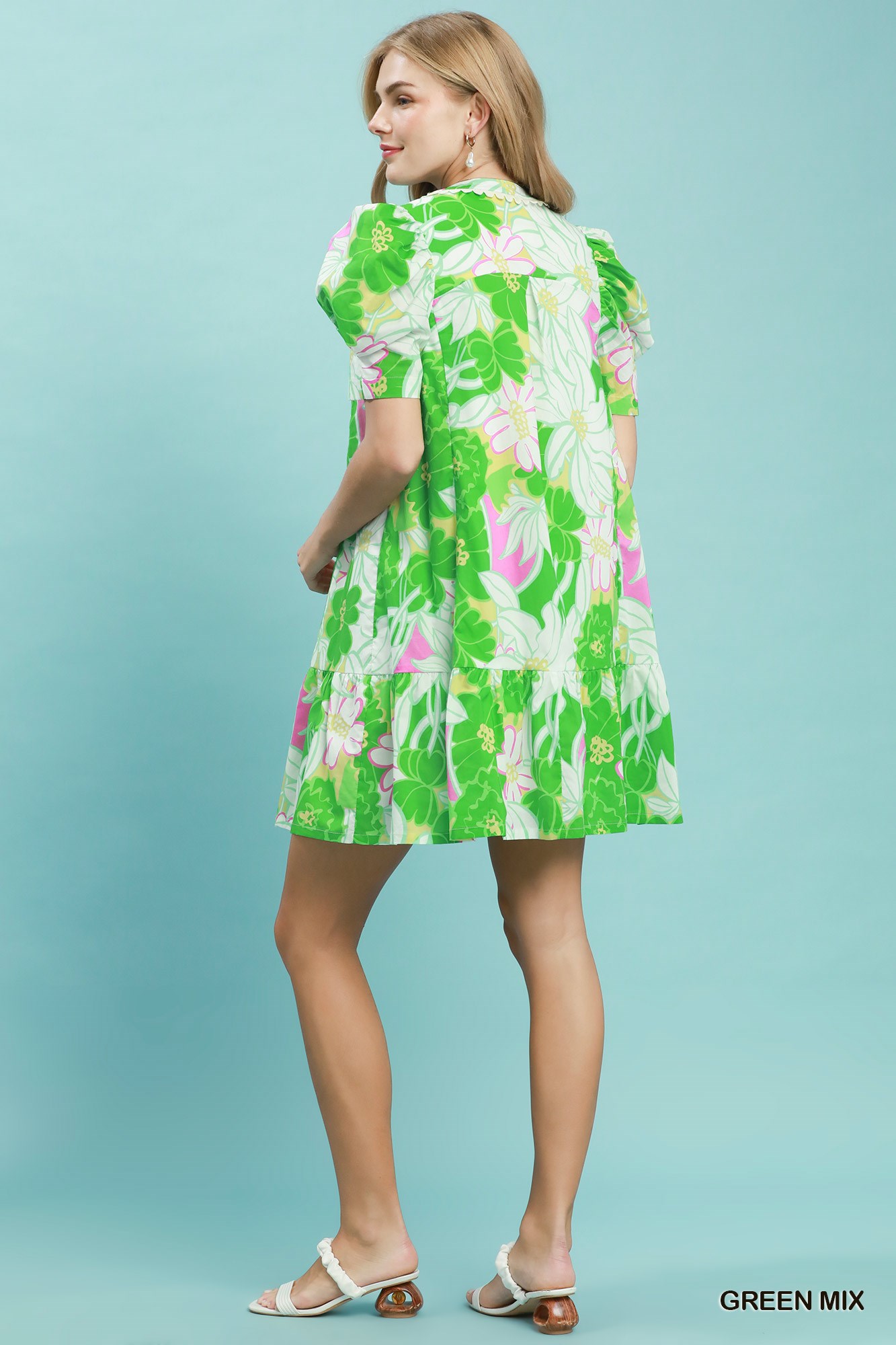 Floral Puff Sleeve Tiered Mini Dress, image 3