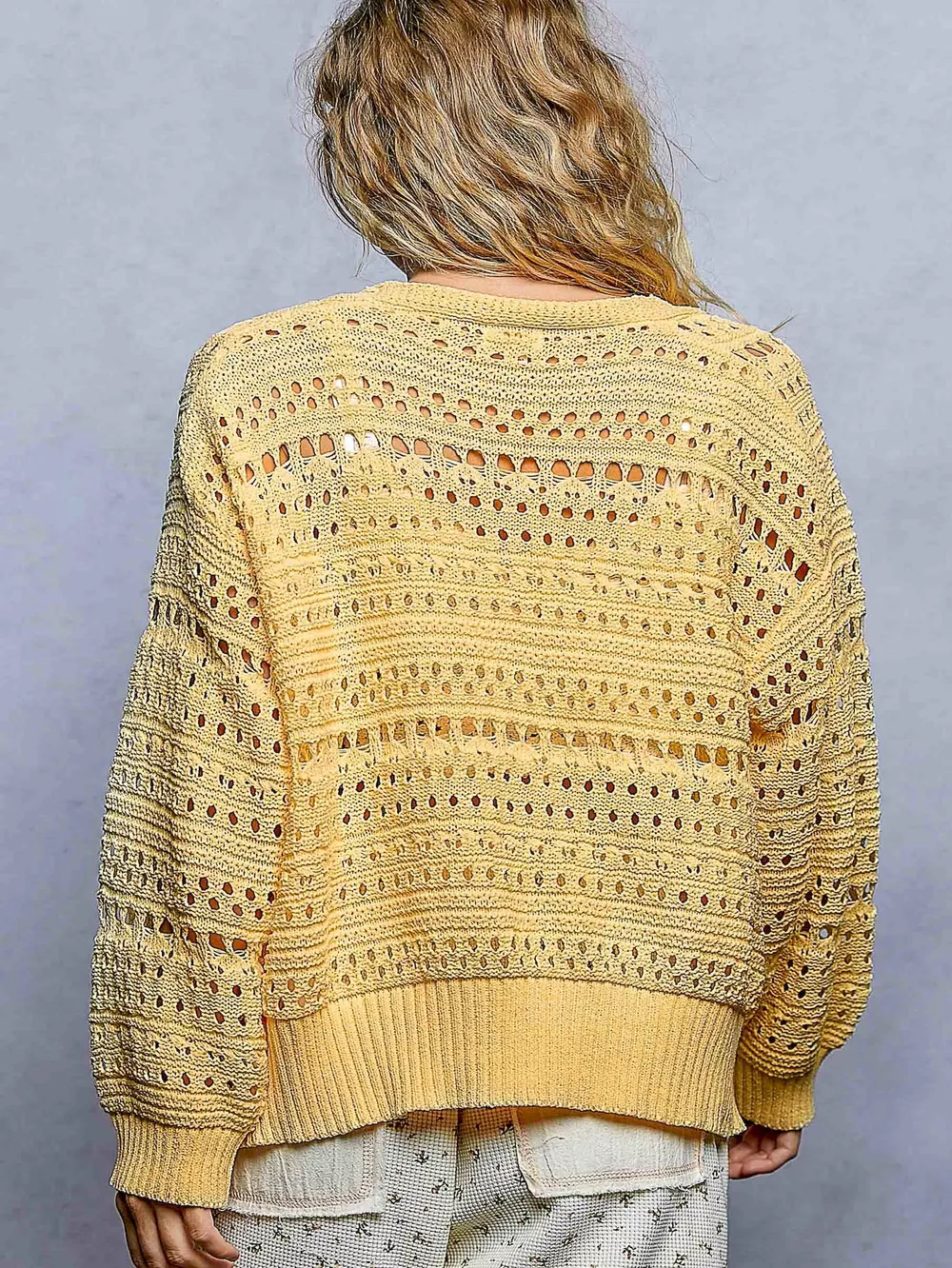 Open-Knit Floral Button Cardigan, image 4