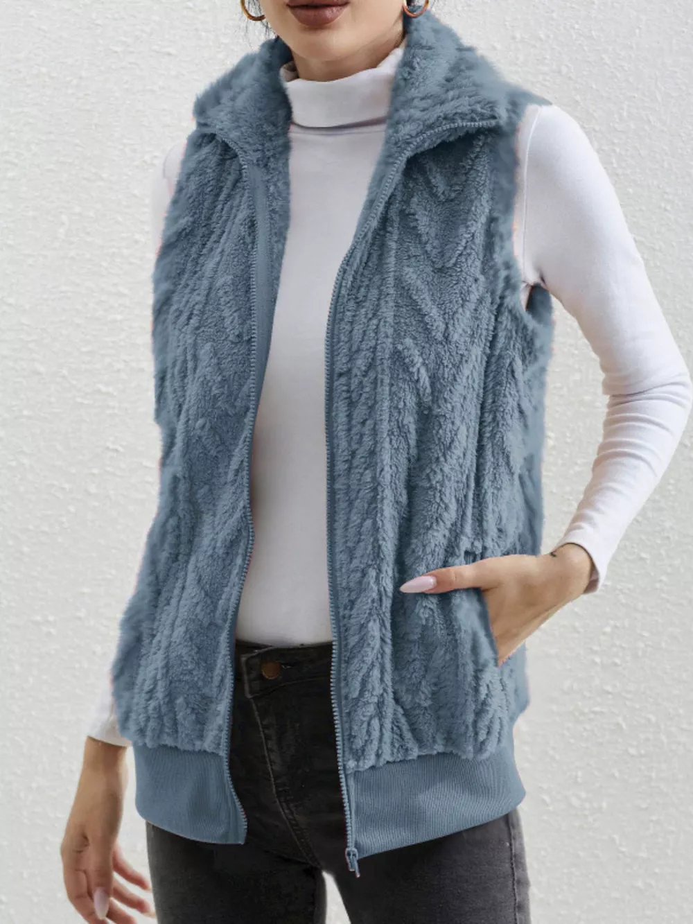 Full Size Cozy Faux Fur Zip-Up Vest Coat Plus Size, image 5