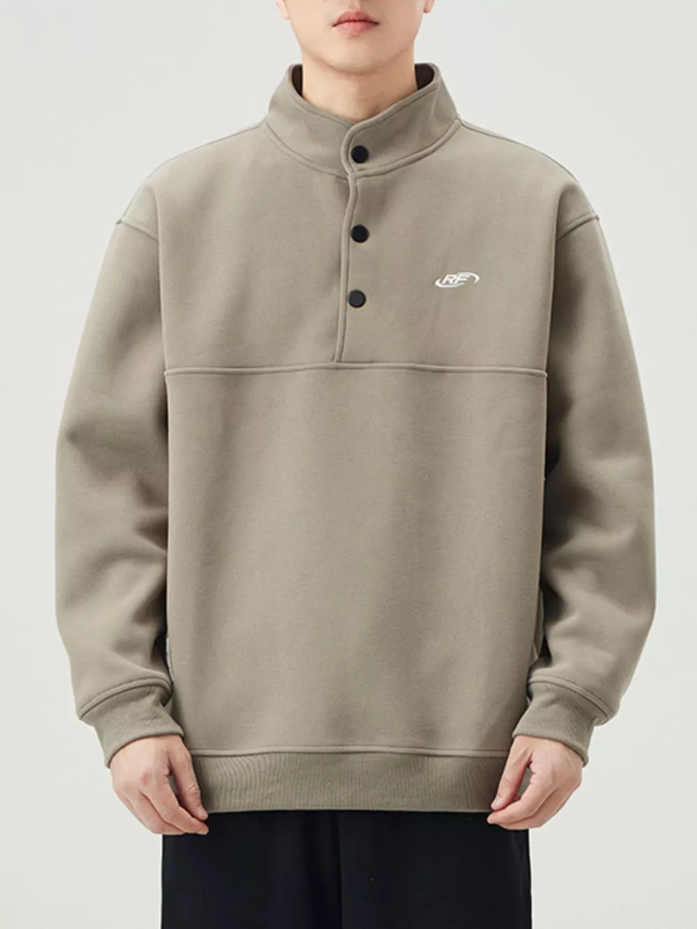 Men's Plus Size Button Detail Long Sleeve Sweatshirt, image 5