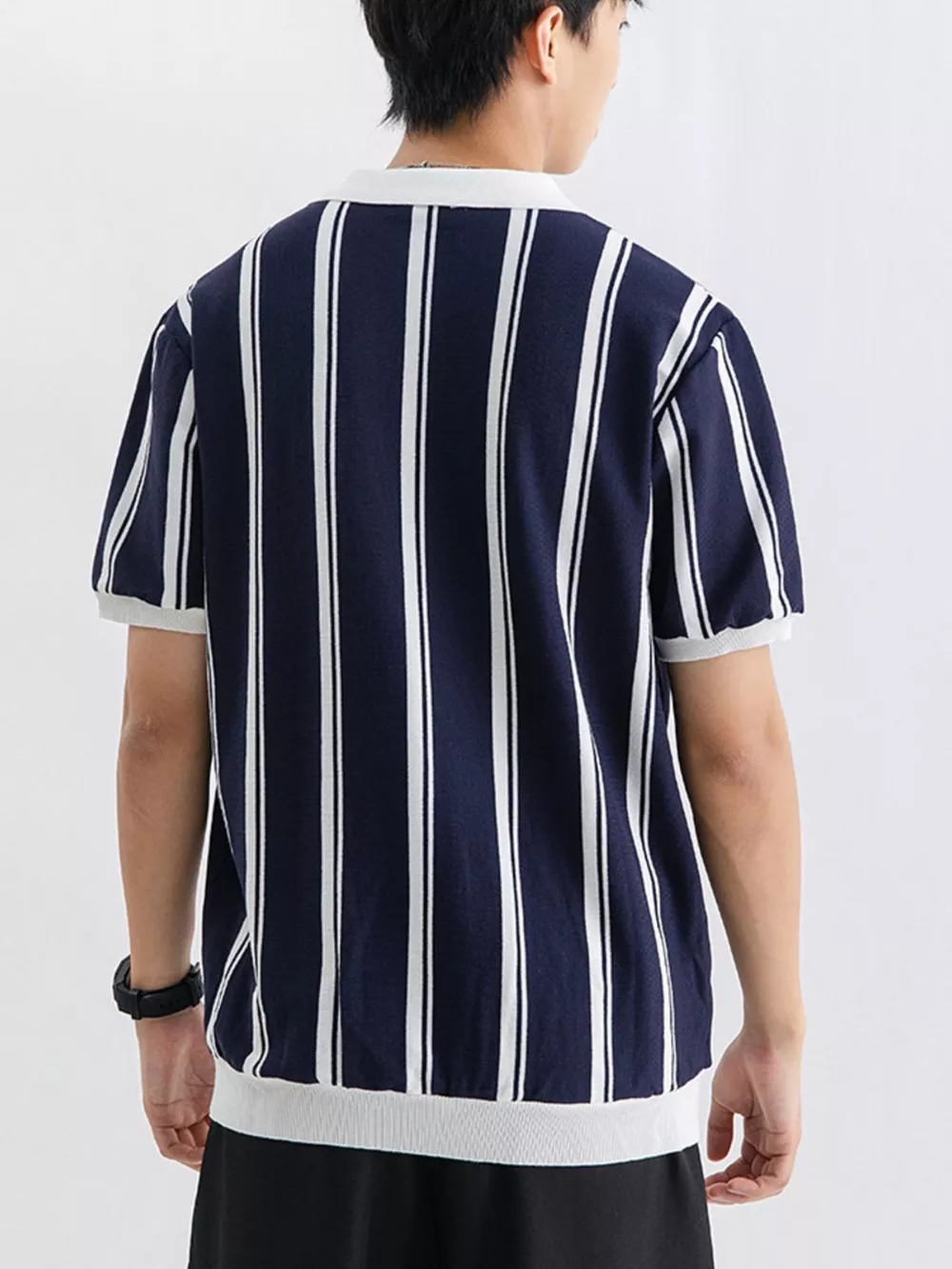 Men's Plus Size Striped Short Sleeve Polo, image 6