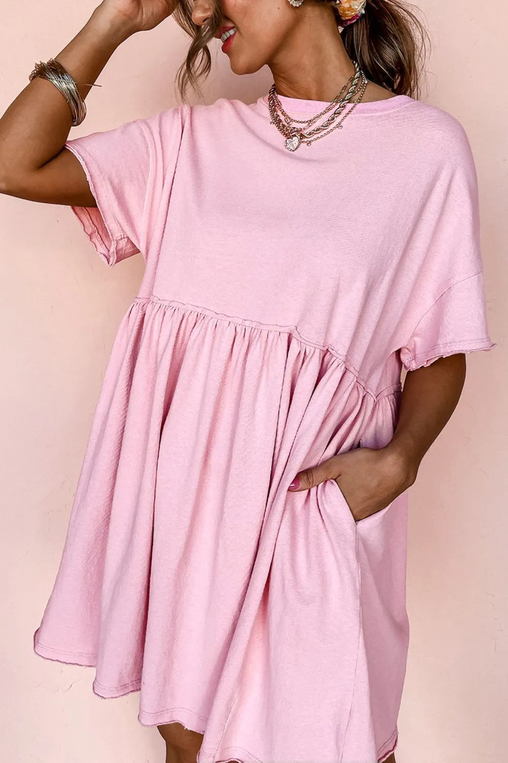 Round Neck Half Sleeve Mini Dress, image 3