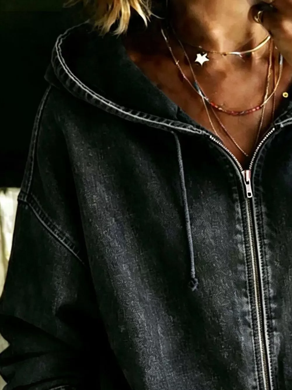 Full Size Zip-Up Dropped Shoulder Hoodie Plus Size, image 4