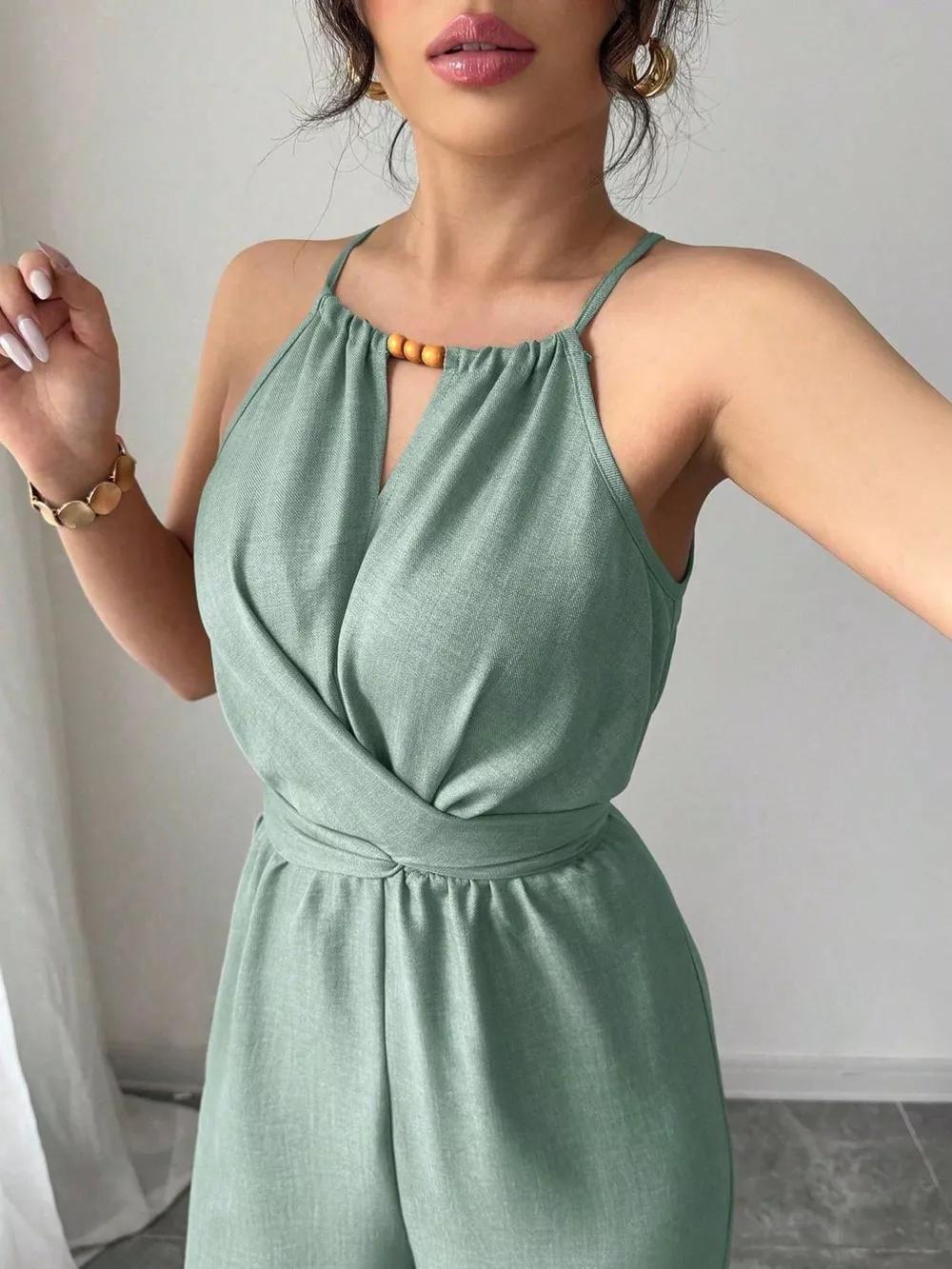 Sleeveless Tie Waist Wide-Leg Jumpsuit, image 16