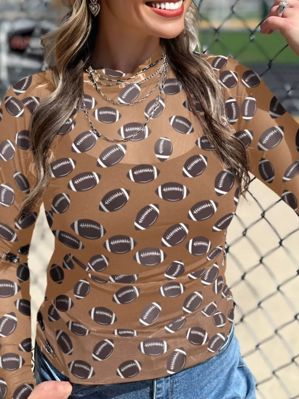 Game Day Mesh Sheer Long Sleeve Top