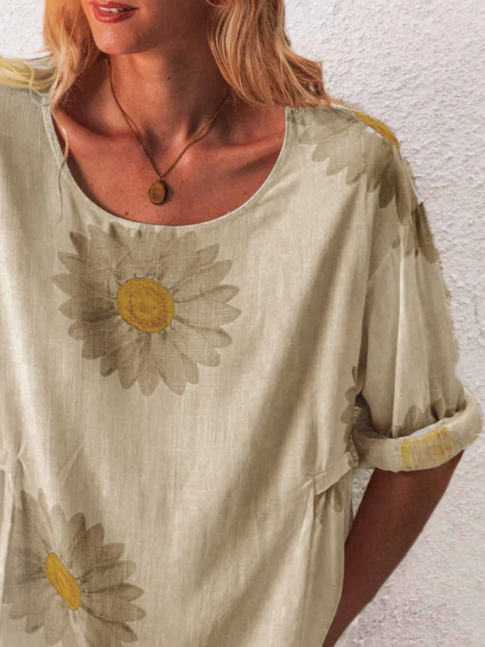Full Size Flower Round Neck Half Sleeve T-Shirt Plus Size, image 19