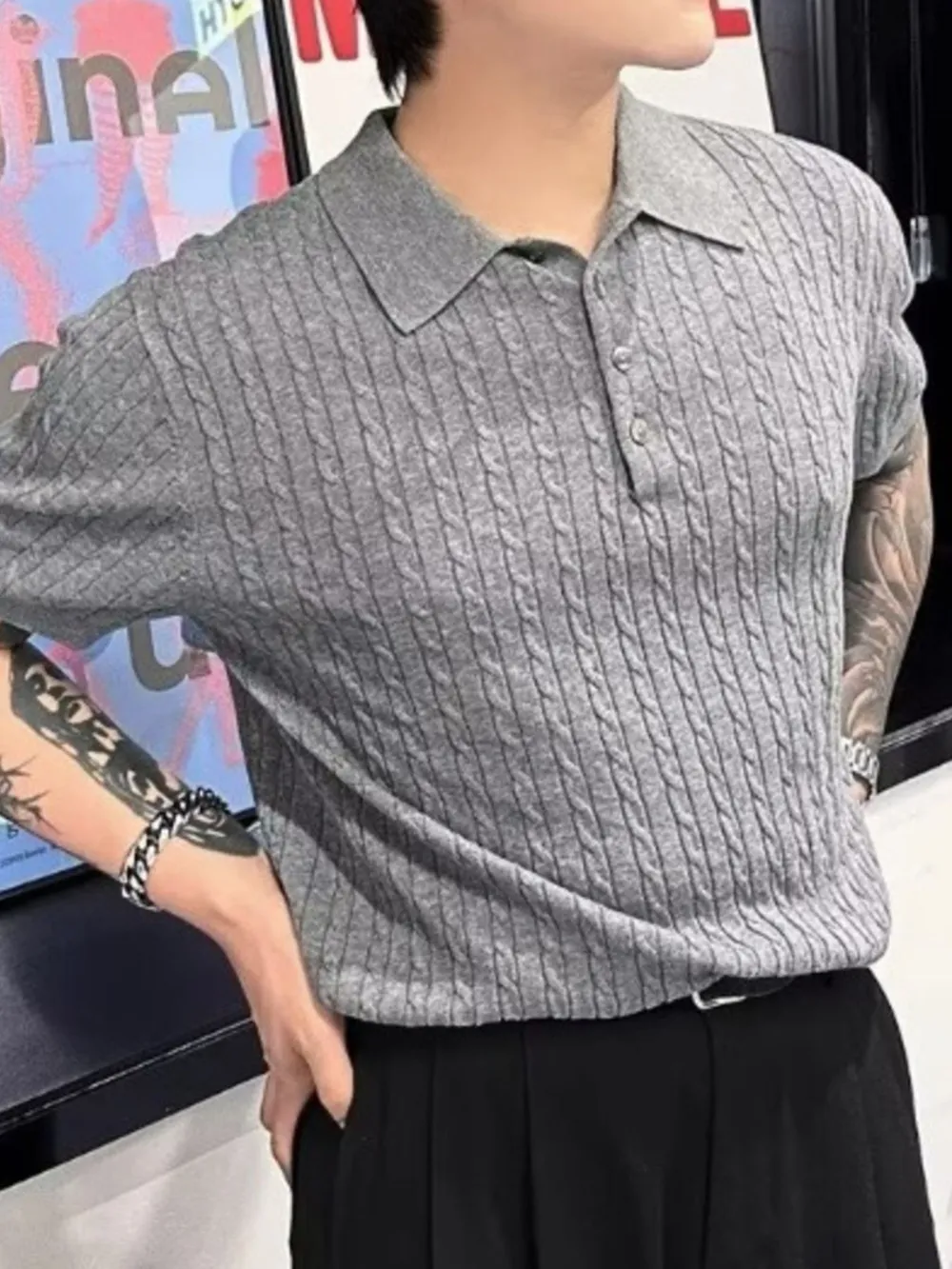 Men's Plus Size Classic Short Sleeve Cable Knit Polo
