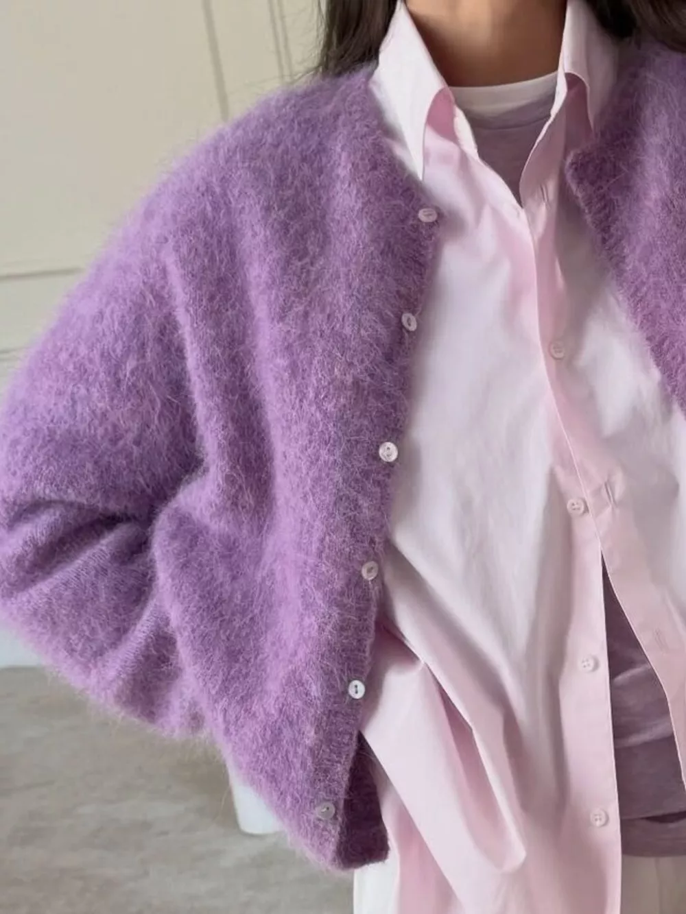 Cozy Fuzzy Button-Down Cropped Cardigan, image 3
