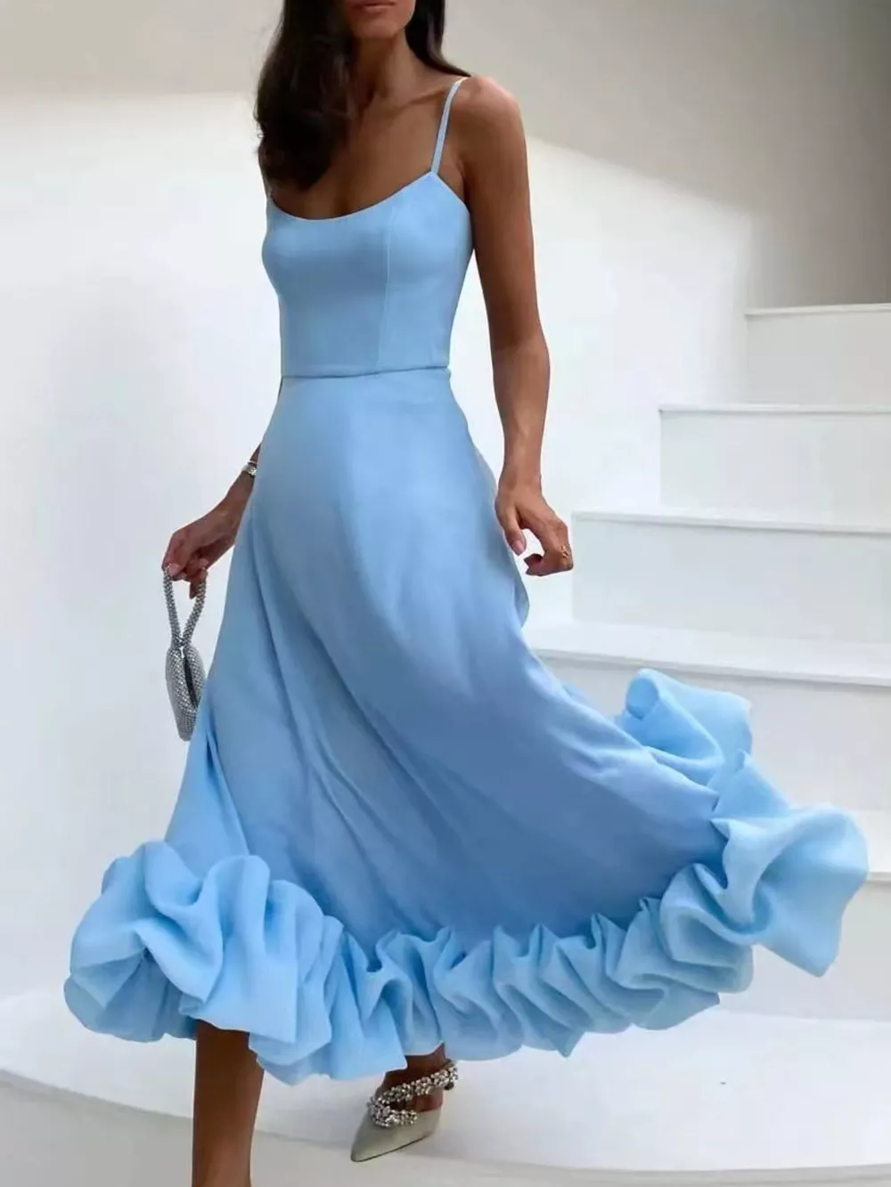 Ruffle Hem Scoop Neck Midi Dress, image 8