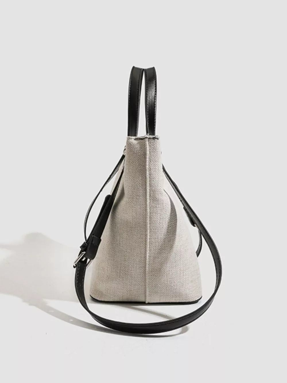 Canvas Bucket Handbag with Contrast Leather Straps, image 7