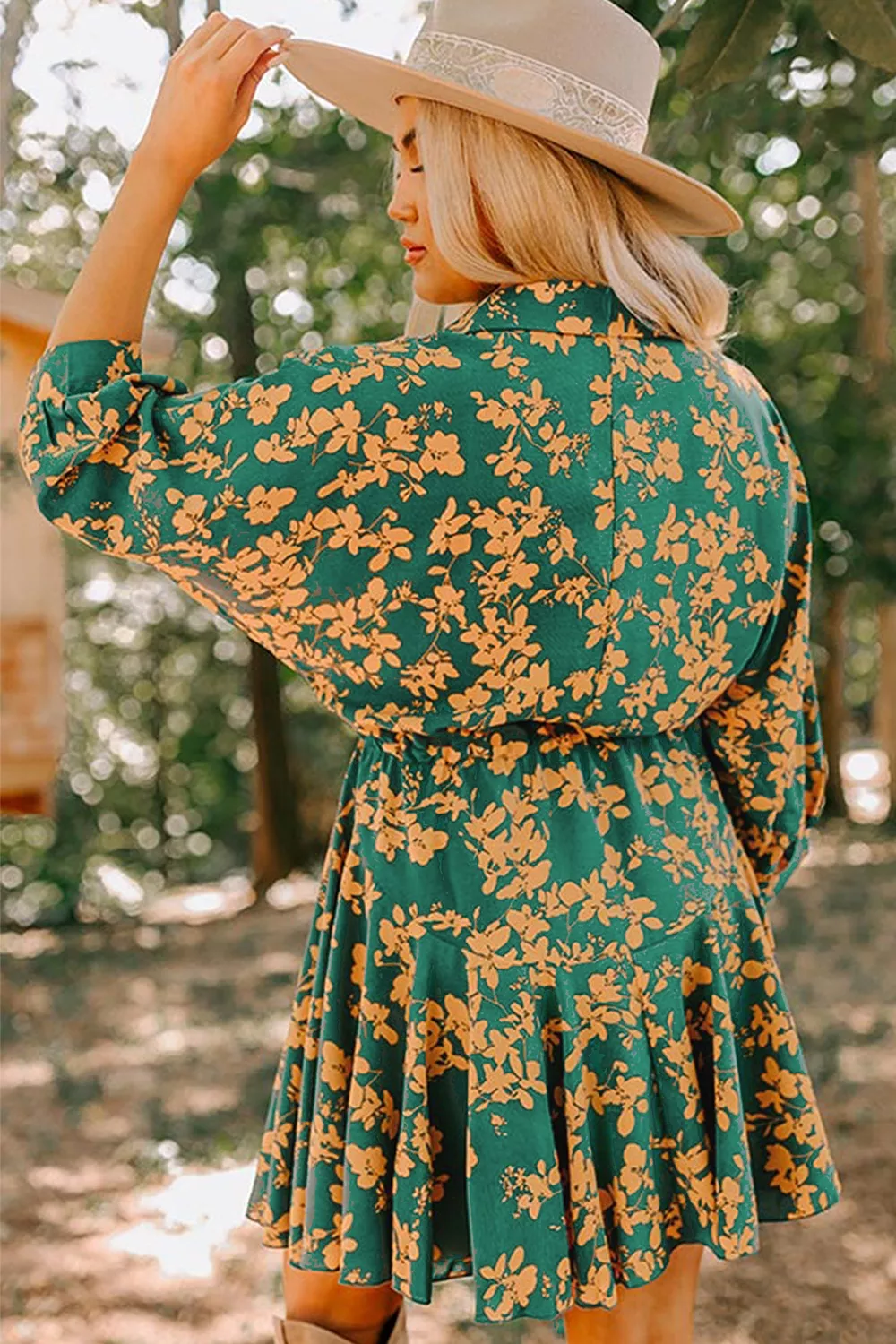 Printed Ruffled Hem Button Front Dress, image 6