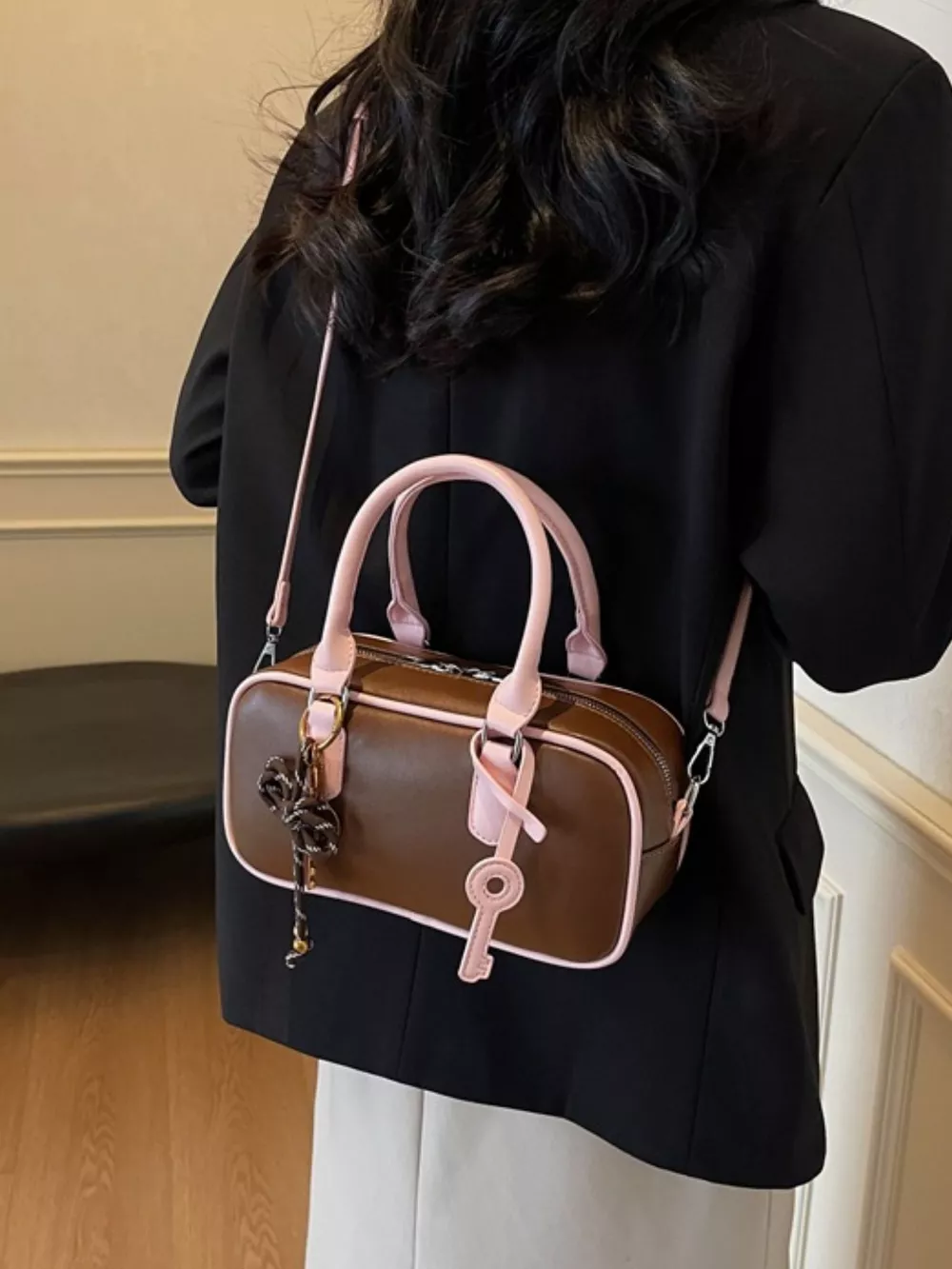 Barrel Crossbody Bag with Key Charm, image 5