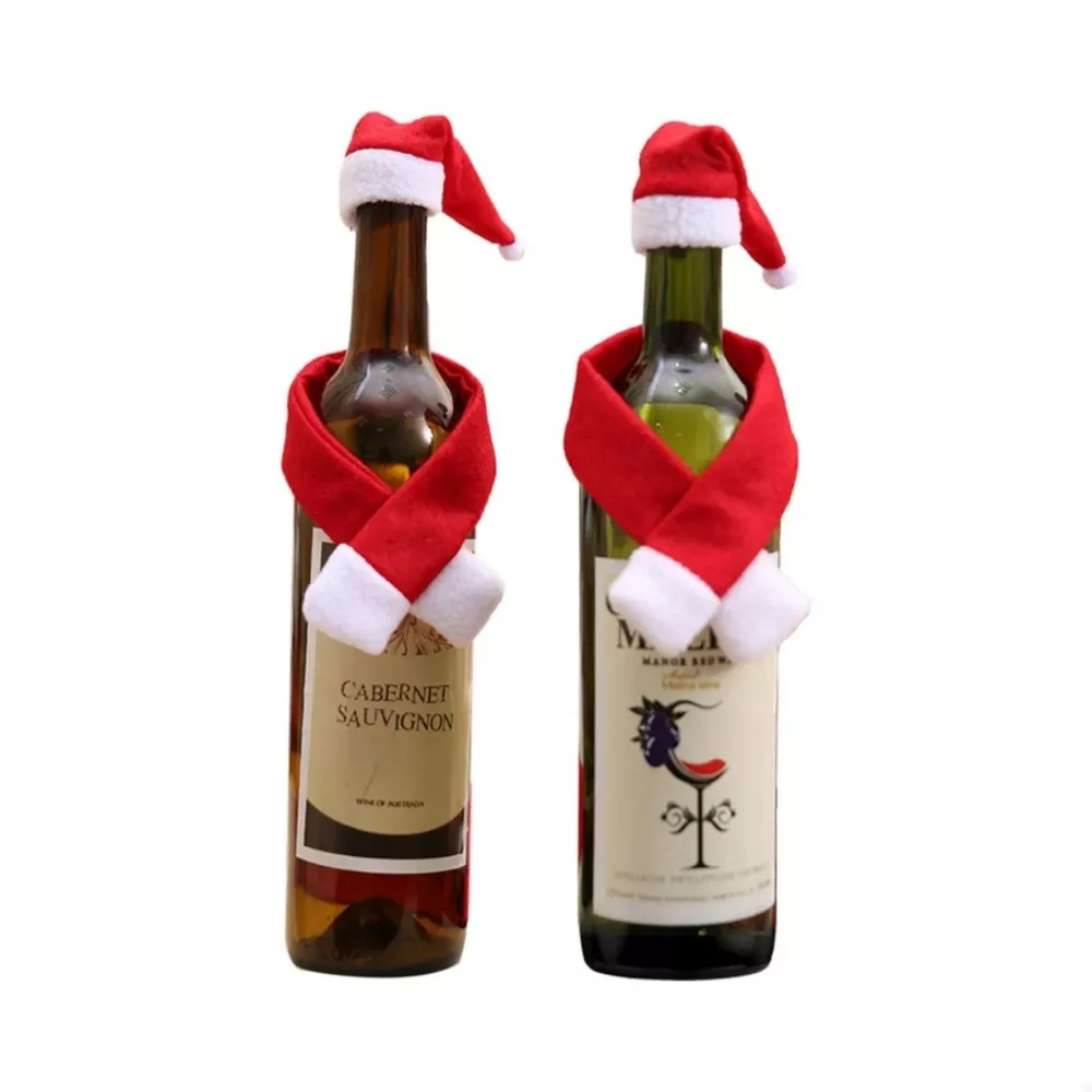 2 Piece Christmas Wine Bottle Santa Hat & Scarf Decorative Covers, image 4
