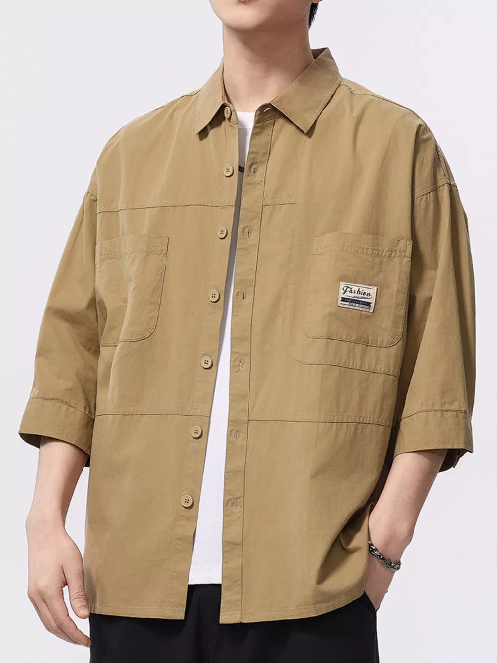 Men's Plus Size Button Up 3/4 Sleeve Shirt, image 7